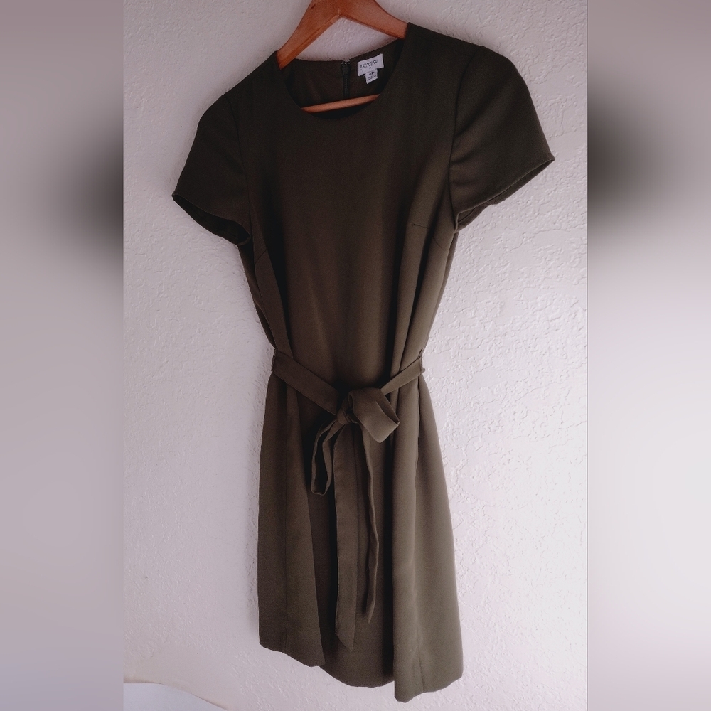 J. Crew Olive Mini Dress with Waist Tie - Picture 4 of 6